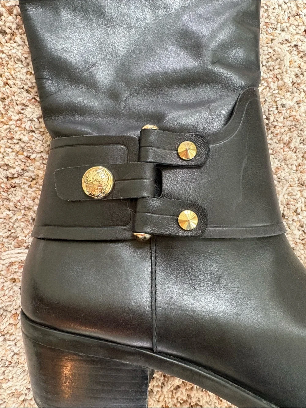 Vince Camino  8 GUC  Black Leather Over-the-Knee Riding Boots with Gold Hardware